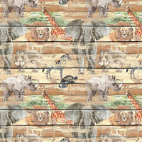 Safari Animal Wood Plank Fabric - Multi - ineedfabric.com