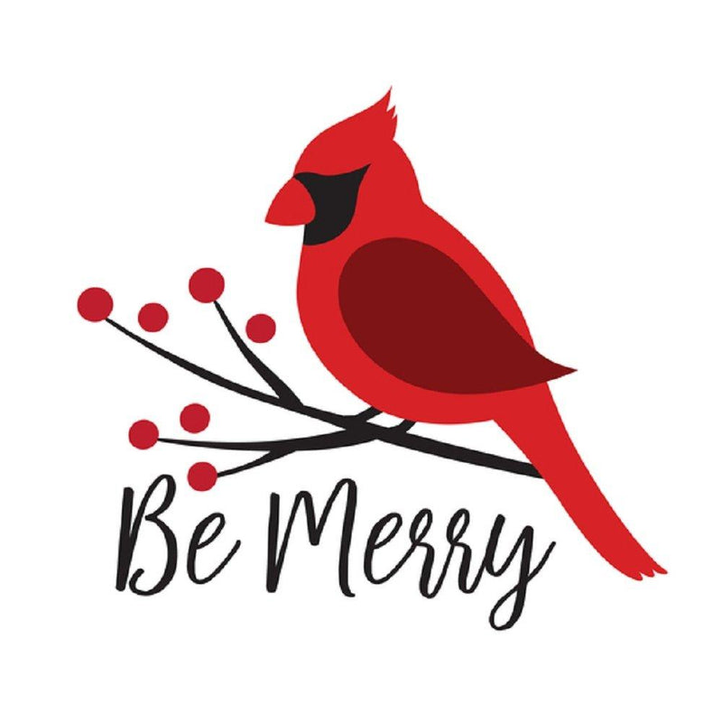Simple Christmas, Be Merry Cardinal Fabric Panel - White - FunSewing.com