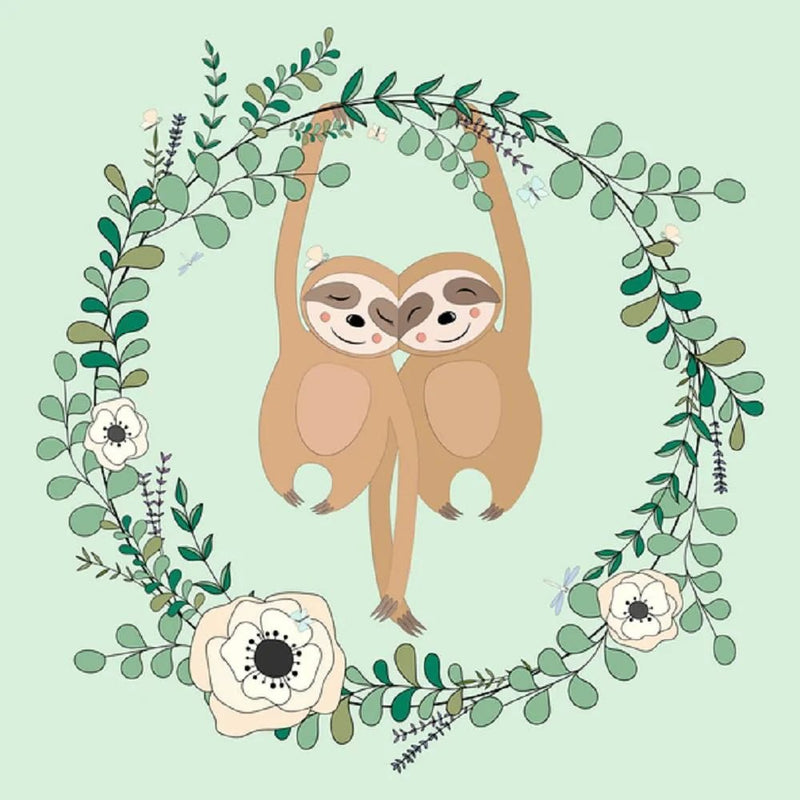 Sloth Friends On A Eucalyptus Wreath Fabric Panel - Green - FunSewing.com