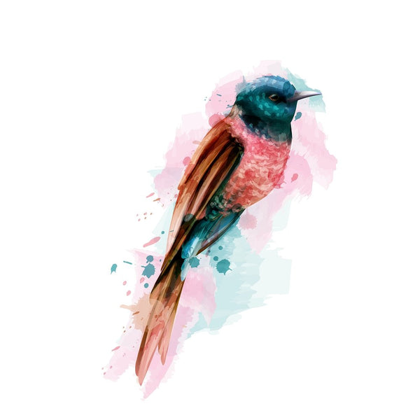 Small Tropical Bird Fabric Panel - Pink/Blue - ineedfabric.com