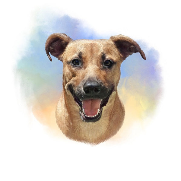 Smiling Tan Dog Portrait Fabric Panel - ineedfabric.com