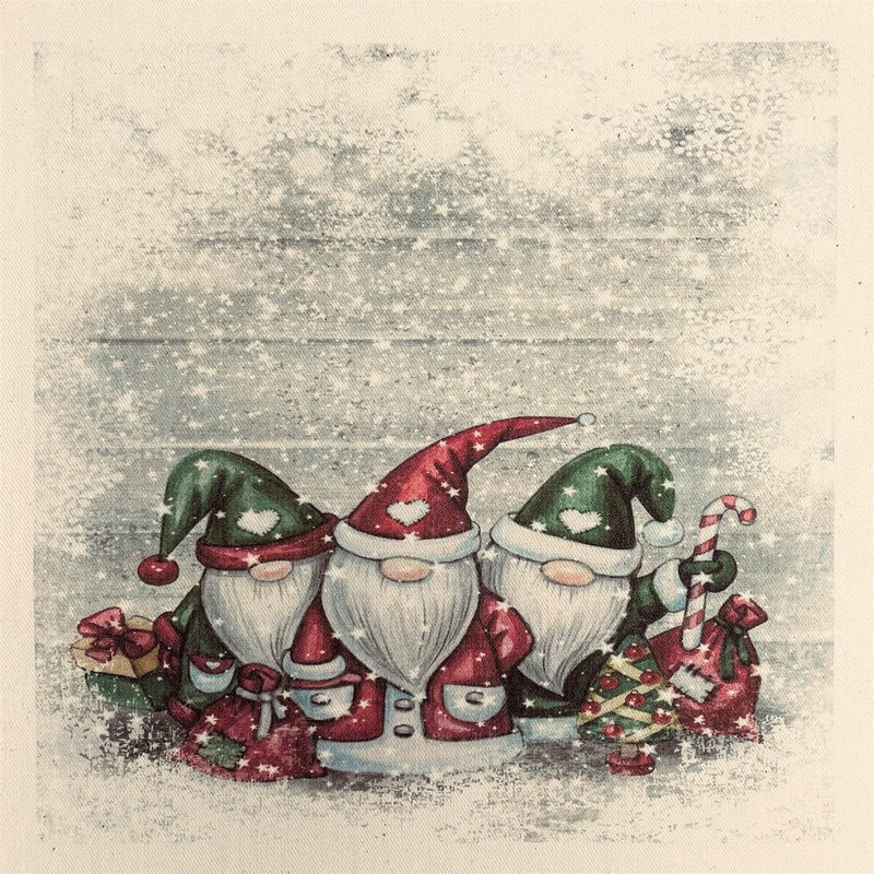 Snowy Christmas Gnomes Natural 100% Cotton Canvas Fabric Panel - FunSewing.com