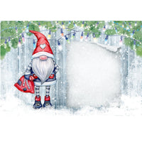 Snowy Holiday Gnome Christmas Card Fabric Panel - Gray - ineedfabric.com