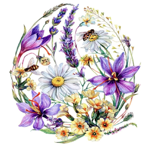 Spring Wildflower Easter Egg Fabric Panel - White - FunSewing.com