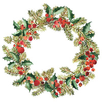 Spruce & Holly Berry Wreath Fabric Panel - White - ineedfabric.com