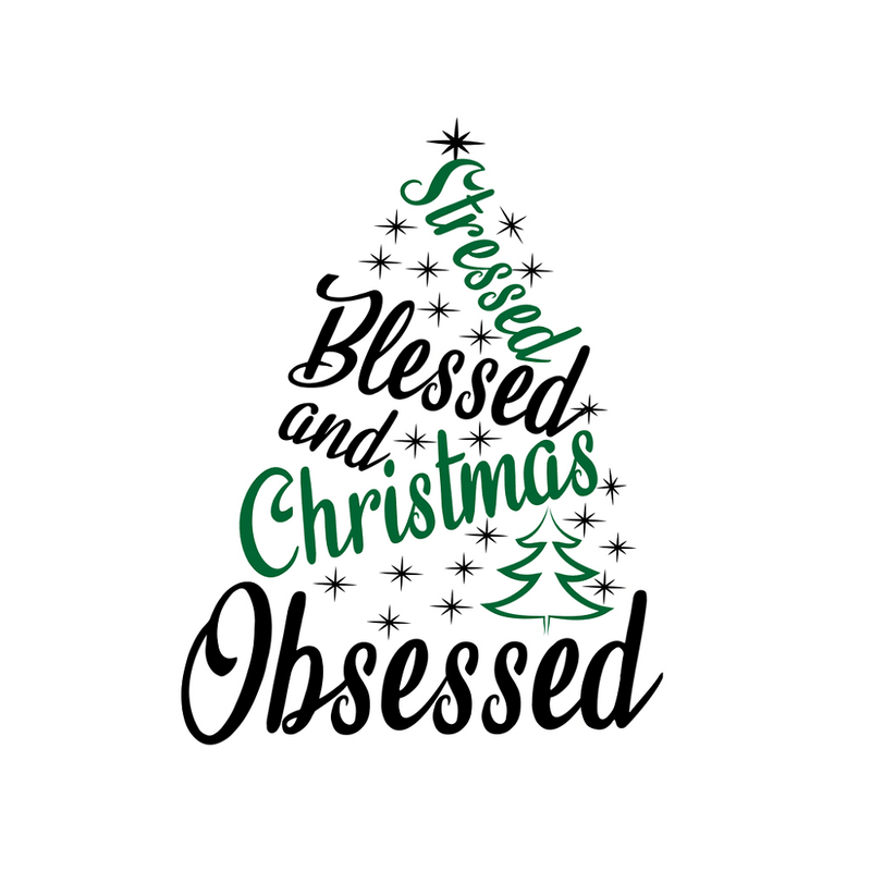 Stressed Blessed & Christmas Obsessed Fabric Panel - White - ineedfabric.com