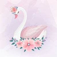 Swan Princess With Floral Bouquet Fabric Panel - Pink - ineedfabric.com