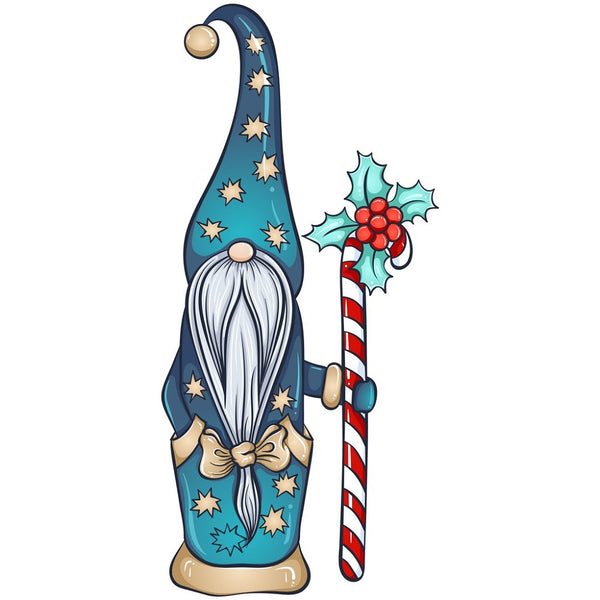 Tall Christmas Gnome & Candy Staff Fabric Panel - ineedfabric.com