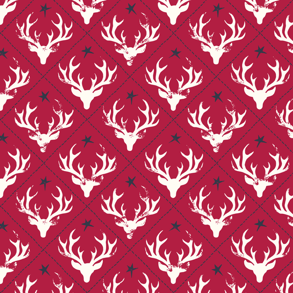 Textured Deer Head Silhouettes Fabric - Red - ineedfabric.com