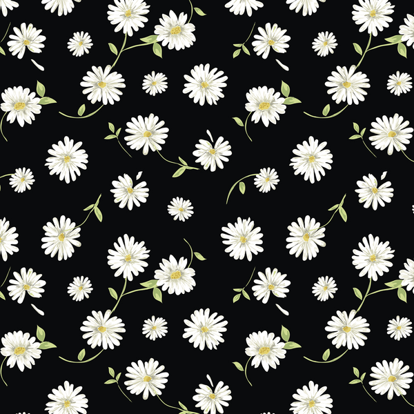 Tossed Daisies Fabric - Black - ineedfabric.com