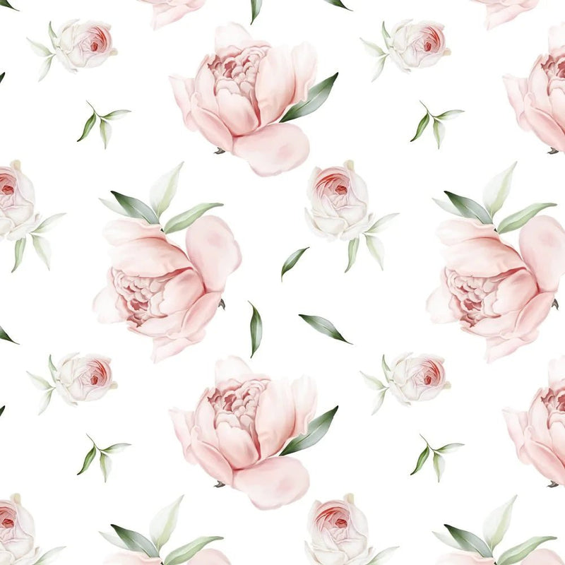 Tossed Peonies Fabric - White - FunSewing.com