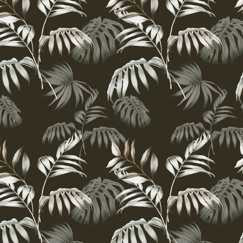 Tropical Palm Leaves Fabric - Charcoal - ineedfabric.com