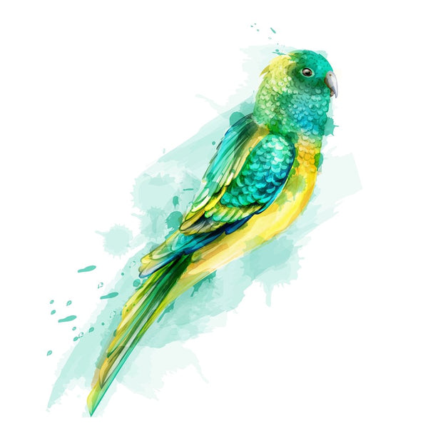 Tropical Parrot Fabric Panel - Teal/Yellow - ineedfabric.com