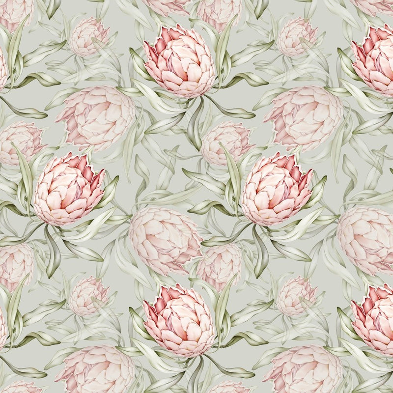 Tropical Protea Flower Fabric - Pink/Green - ineedfabric.com