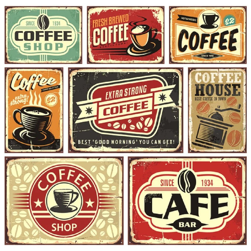 Vintage Coffee Shop Signs Fabric Panel - Multi - FunSewing.com