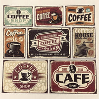 Vintage Coffee Shop Signs Natural 100% Cotton Canvas Fabric Panel - ineedfabric.com