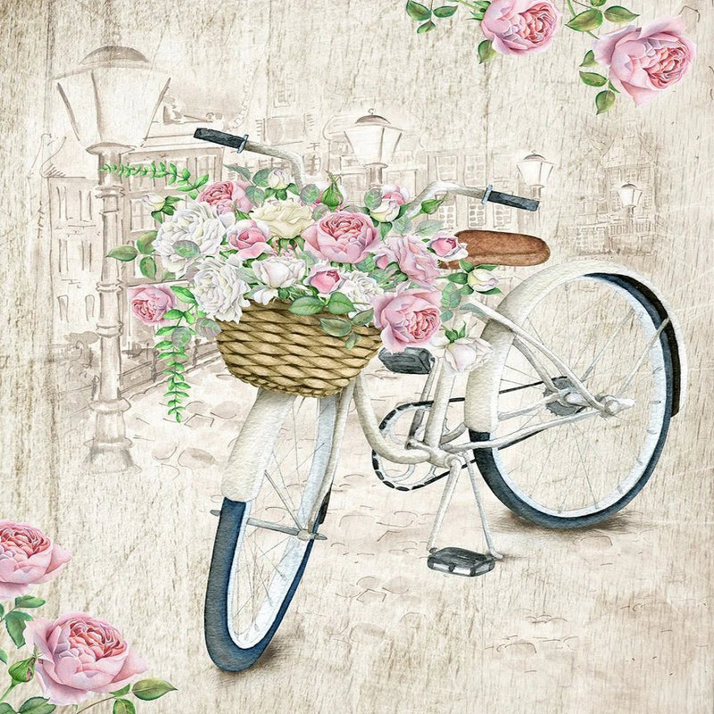 Vintage Floral Bicycle Fabric Panel - Tan - FunSewing.com