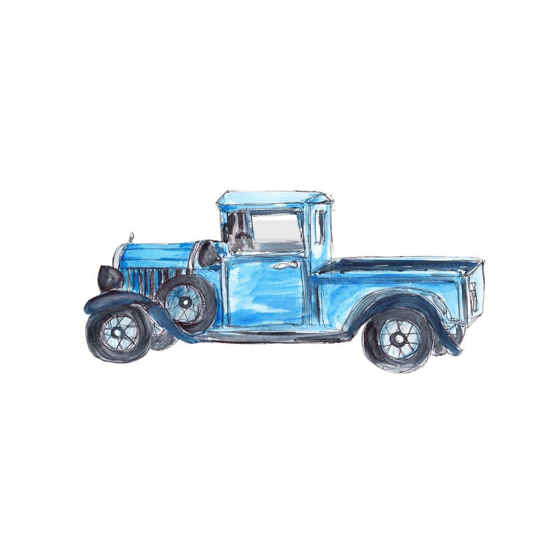 Vintage Victorian Truck Fabric Panel - Blue - ineedfabric.com