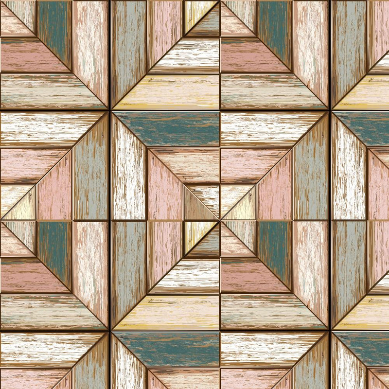 Vintage Wooden Block Pattern Fabric - Multi - ineedfabric.com