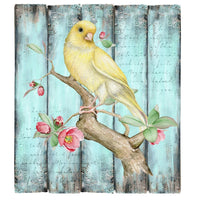Watercolor Canary On Blooming Tree Branch Fabric Panel - ineedfabric.com