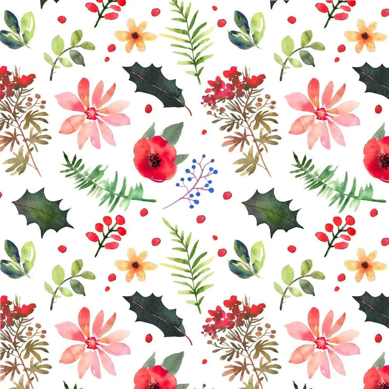 Watercolor Christmas Plants Fabric - Multi - FunSewing.com
