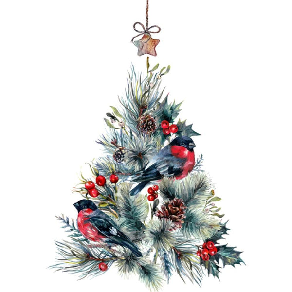Watercolor Christmas Tree Ornament Fabric Panel - White - FunSewing.com