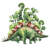 Watercolor Dinosaur Stegosaurus with Plants Fabric Panel - FunSewing.com