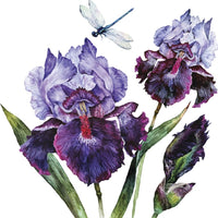Watercolor Dragonfly & Iris Bouquet Fabric Panel - White - FunSewing.com