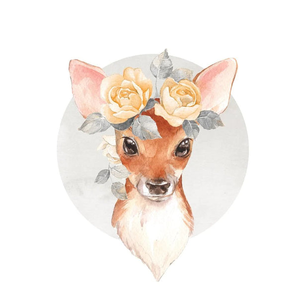 Watercolor Fawn & Flowers Fabric Panel - Brown - FunSewing.com