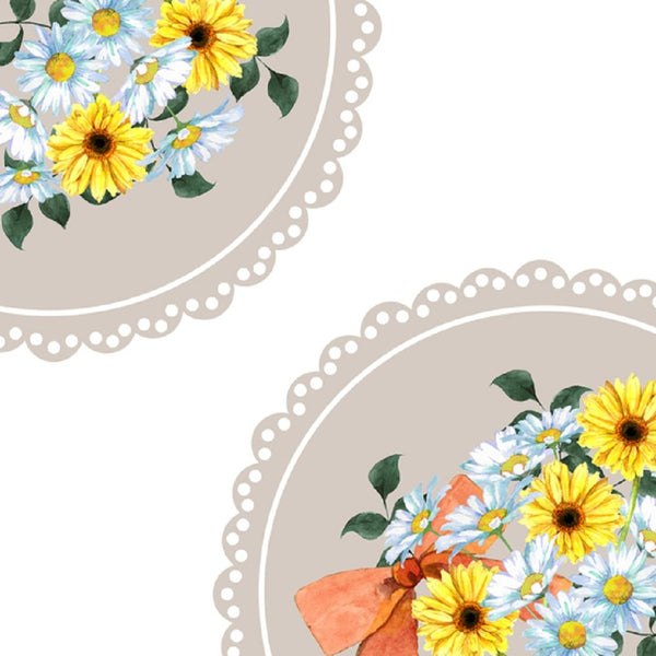 Watercolor Floral, Colorful Daisy With Lace Fabric Panel - White - ineedfabric.com