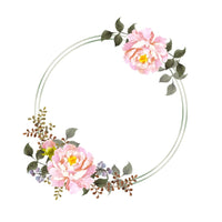 Watercolor Floral, Pink Peony Wreath Fabric Panel - White - ineedfabric.com