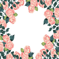 Watercolor Floral, Pink Rose Frame Fabric Panel - White - ineedfabric.com