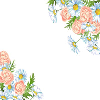 Watercolor Floral, Pink Roses And White Daisies Fabric Panel - White - ineedfabric.com