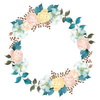 Watercolor Floral, Rose And Lilly Wreath Fabric Panel - White - ineedfabric.com