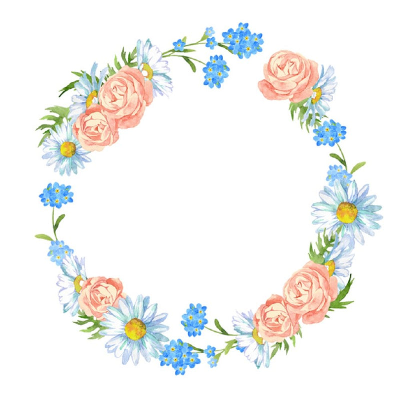 Watercolor Floral, Rose And Spring Flower Wreath Fabric Panel - White - ineedfabric.com
