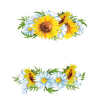 Watercolor Floral, Sunflowers And White Daisies Fabric Panel - White - ineedfabric.com