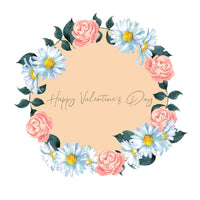 Watercolor Floral, Valentine Rose And Daisy Wreath Fabric Panel - White - ineedfabric.com