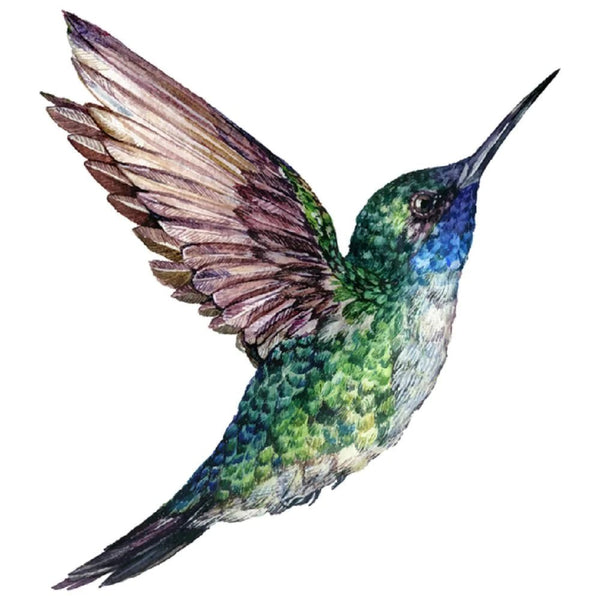 Watercolor Flying Hummingbird Fabric Panel - White - FunSewing.com