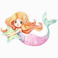 Watercolor Mermaid Fabric Panel - White - FunSewing.com