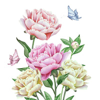 Watercolor Peony Floral & Butterfly Fabric Panel - Multi - ineedfabric.com