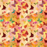 Watercolor Textured Butterfly & Leaves Fabric - Orange - ineedfabric.com
