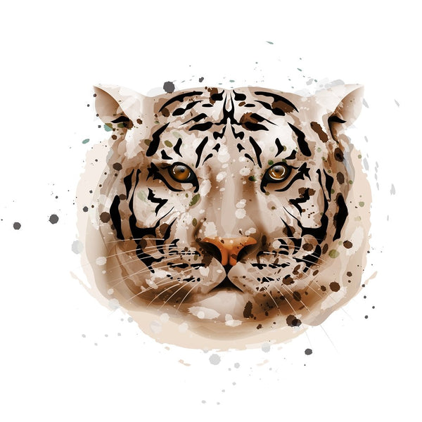 Watercolor Tiger Face Fabric Panel - Brown - ineedfabric.com