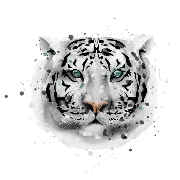 Watercolor Tiger Face Fabric Panel - White - ineedfabric.com