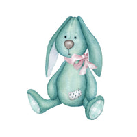 Watercolor Vintage Girl Toy Bunny Fabric Panel - FunSewing.com