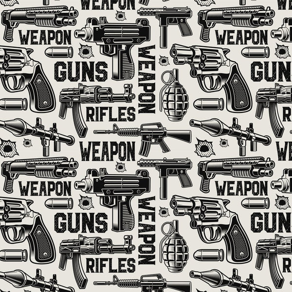Weapons Poster Fabric Variation 2 - Tan - ineedfabric.com